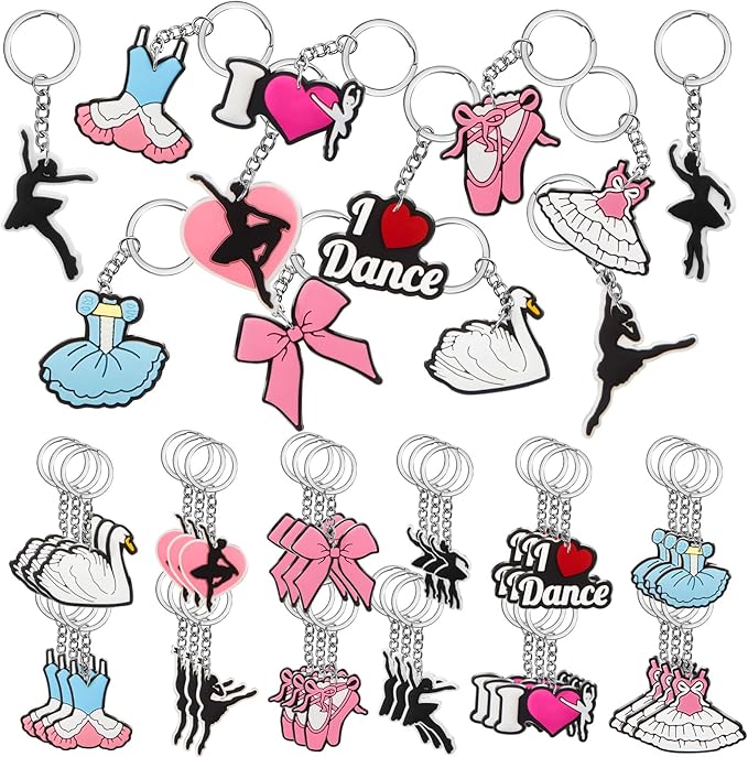 Batiyeer 36 Pack Dance Keychains Bulk Party Favors Sports Ball Key Chains Funny Keyring Gifts for Women Men Birthday Supplies