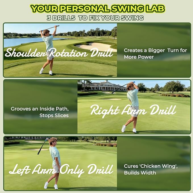 Golf Swing Trainer Aid for Power & Driving Distance | Flexible Weighted Golf Training Aid Improves Balance, Strength, Tempo, Rhythm & Lag Golf Warmup Practice Stick
