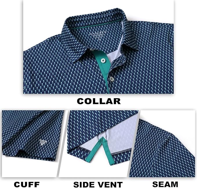 M MAELREG Mens Golf Shirt Short Sleeve Dry Fit Print Moisture Wicking Performance Patterns Collared Polo Shirt