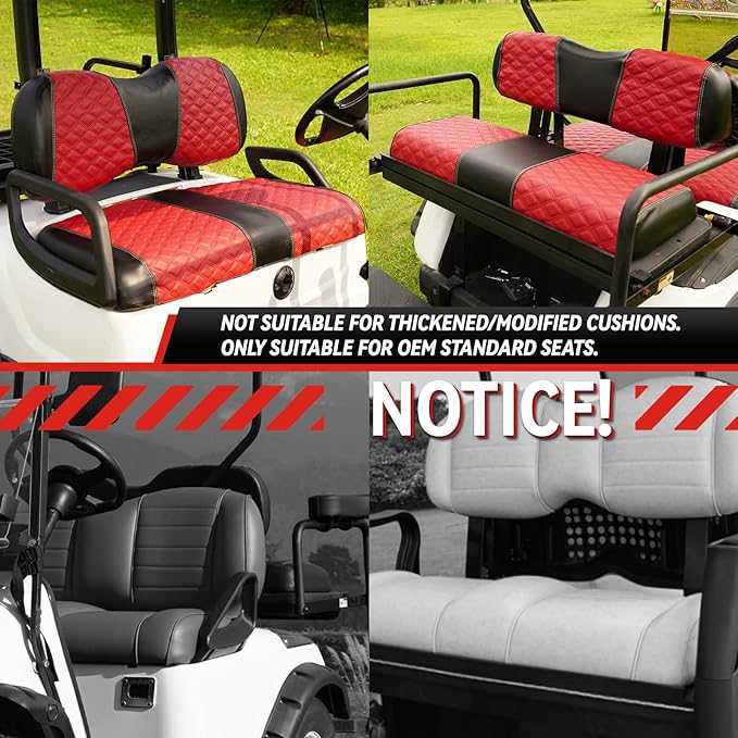 Golf Cart Seat Covers Front and Rear Waterproof and Sun Resistant Marine Grade Vinyl Leather Seat Cover Accessories for Yamaha Drive 2007-2016/Drive 2 2017+, Deep Red(4PCS)