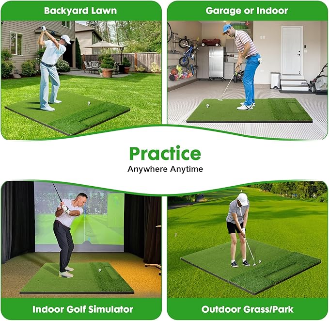 Dual-Turf Golf Mat with Ball Tray,5x4Ft 31mm Thickened Golf Hitting Mats for Indoor/Outdoor Practice,Turf Driving Range Mats for Golf Simulators and Chipping Swing Driving Training
