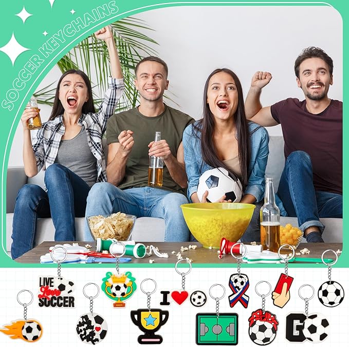 Batiyeer 36 Pack Soccer Keychains Bulk Party Favors Sports Ball Key Chains Funny Keyring Gifts for Women Men Birthday Supplies