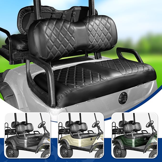 NOKINS 4PCS Golf Cart Diamond Seat Covers Kit,Front and Rear Seat Covers Fits for EZGO/Club Car/Yamaha Original Regular Seat Cushion, No Stapler