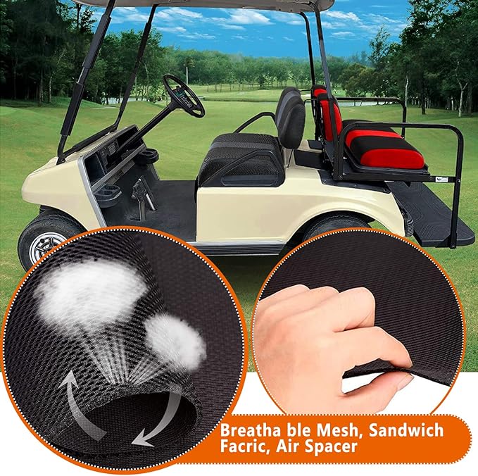 Universal Golf Cart Rear Seat Cover Dress Up for Older Golf Carts - Durable, Breathable Material, Fits Like a Glove for EZGO, Club Car and Yamaha, Easy to Install, Red