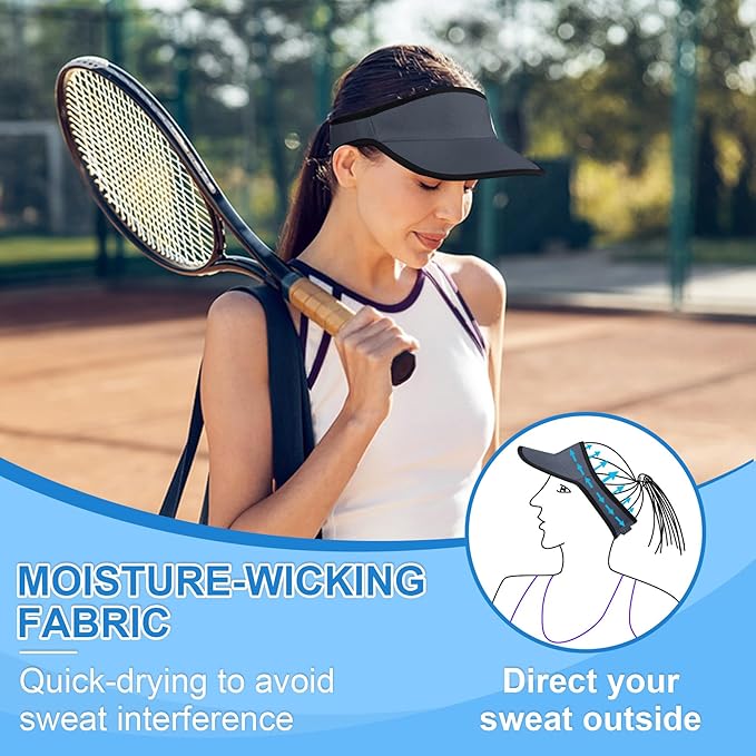 Sports Sun Visor for Men Women, Lightweight Soft Quick-Dry Visor Hat, Packable Tennis Golf Running Visor