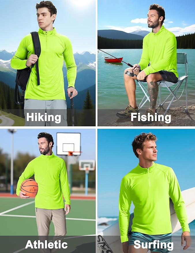 CRYSULLY Men's Long Sleeve 1/4 Zip Shirts Sun Protection Pullover UPF 50+ Rash Guard Running Lightweight T Shirt