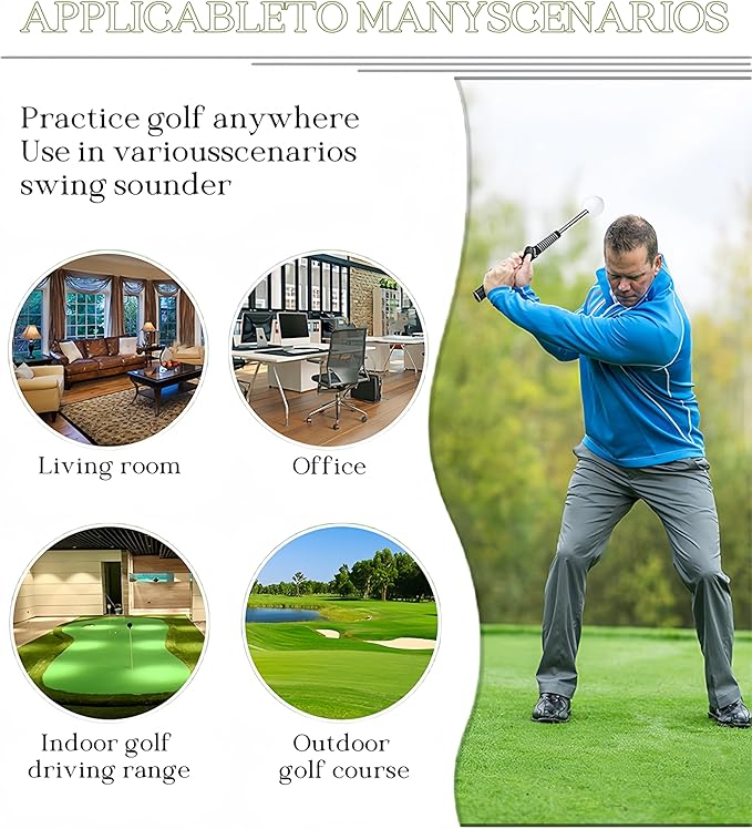 IEKEODI Retractable Golf Swing Trainer, Golf Grip Trainer and Right-Handed Golf Training Aid for Chipping Hitting, Ideal Golf Swing Training Aid with Arm Band for Indoor & Outdoor Use(Black)