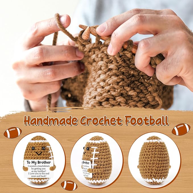Mini Funny Brother Gifts from Sister Brothers, Positive Christmas Birthday Gift for Men Friends, I Love You Small Cool Cute Football, Handmade Emotional Crochet Home Decor Present