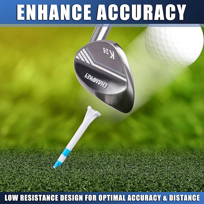CHAHMPKEY Premium 3-Prong Plastic Golf Tees 3-1/4" 120 or 100 Pack- 40% Reduced Ball Contact with High Stability and Long Distance Performance Golf Tees Plastic
