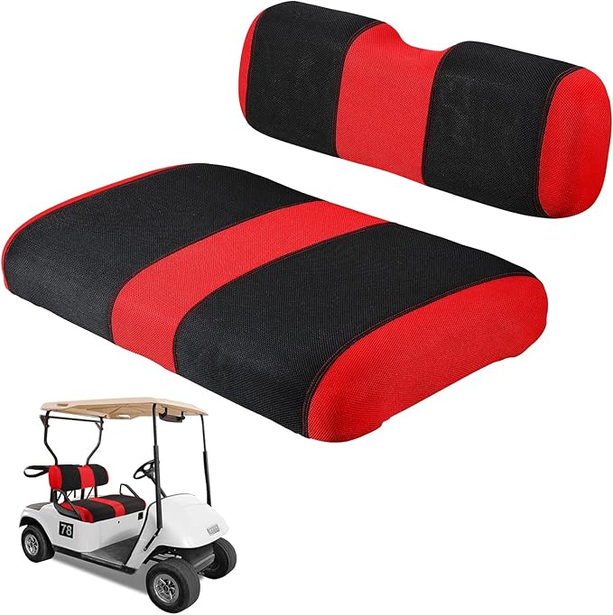 Golf Cart Covers Front and Back Seat Fit for EZGO TXT OEM Ordinary Seat Cushion, Washable EZGO Golf Cart Seat Cover, Red Fabric Seat Cover for EZGO TXT