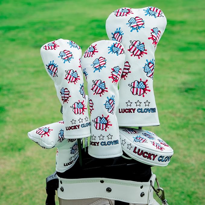 Golf Club Head Covers for Driver Cover, Fairway Wood Cover Hybrid Head Cover, USA Style Premium Leather Golf Headcovers Fits Golf DF3 Putter, Blade Putter Cover, Fits Most of Golf Club Covers