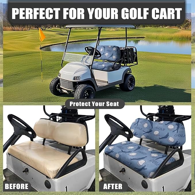 Golf Cart Seat Covers, Universal Fit & Nonskid Bottom Fits for Club Car 2 Person Seats Golf Carts