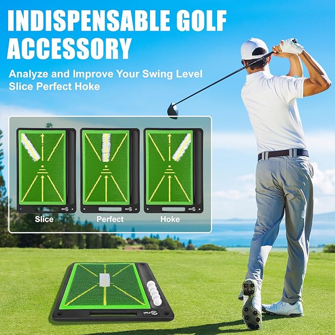 Golf Mat Pro Premium Swing Training Mat for Analyzing Swing Path and Ball Impact, Replaceable Golf Practice Mats for Indoor Outdoor Hitting Training, Gifts for Men