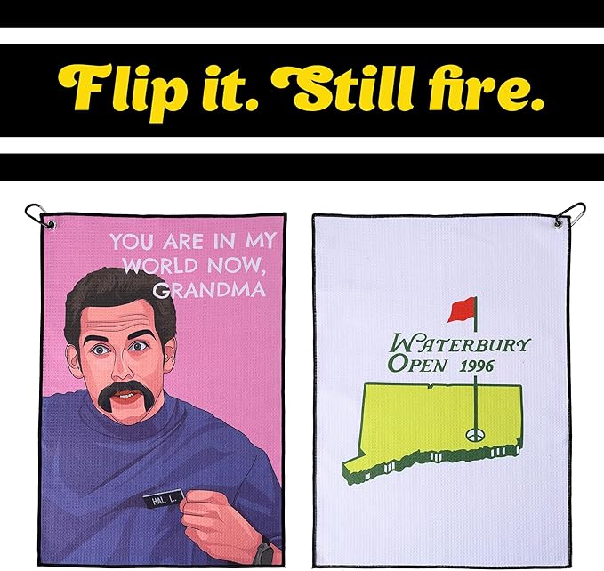 ZEETY Funny Golf Towel – 16" x 24" Premium Microfiber with Clip Holder for Golf Bags – Golf Accessories & Gifts for Men and Women (My World, Grandma)
