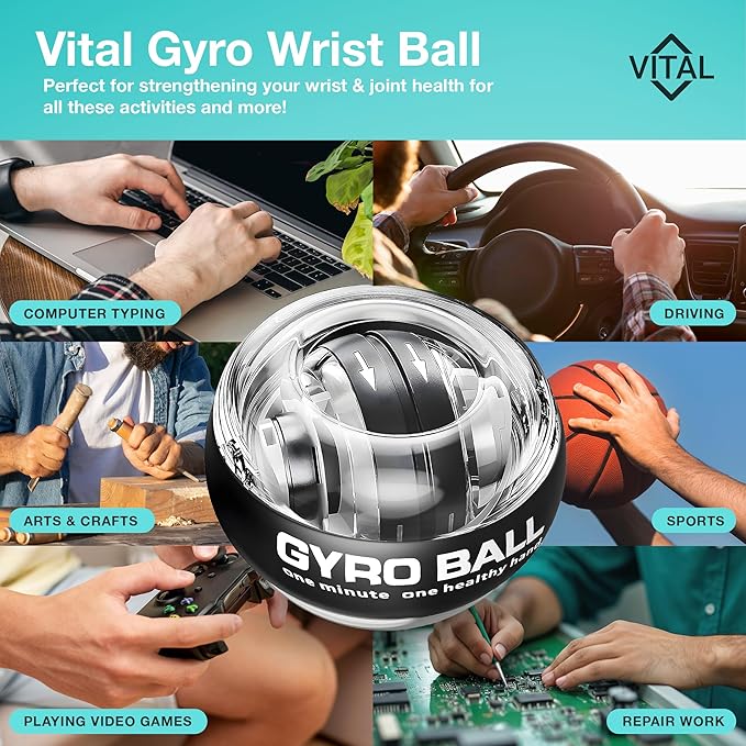 Vital Wrist Ball Exerciser Gyro Ball Hand Gyroscopic Wrist Strengthener & Forearm Trainer with Zinc Rotor Grip Strength Training, Wrist Exerciser & Arm Exercise Equipment Portable Fitness Accessory
