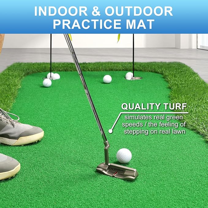Golf Putting Green Indoor 3.3x10 Ft Large Golf Putting Mat Professional Artificial Grass Turf Practice Mat with Sand Pit for Home, Office & Outdoor