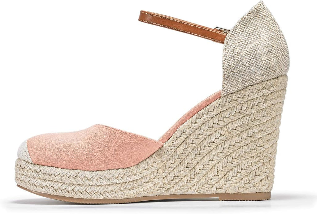 FISACE Womens Summer Espadrille Heel Platform Wedge Sandals Ankle Buckle Strap Closed Toe Shoes