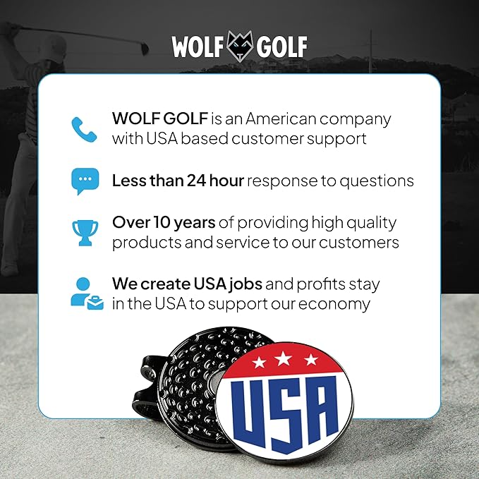 Wolf Golf Towels Golf Ball Marker Hat Clip Set | Multiple Sets to Choose from | 1 Magnetic Clip + 3 Ball Markers | Golf Accessories for Men & Women