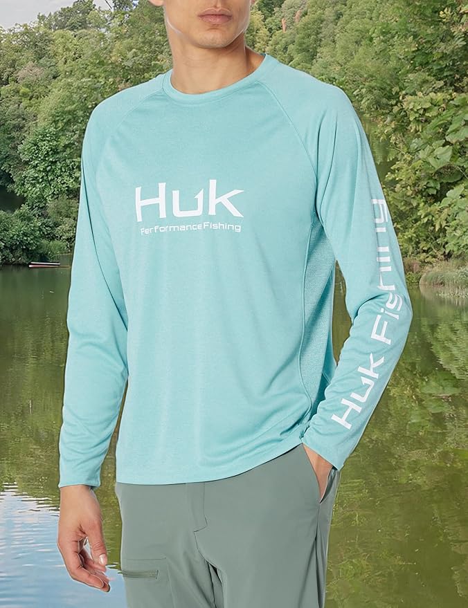 HUK Mens Pursuit Heather Long Sleeve Shirt, Fishing Shirt for Men