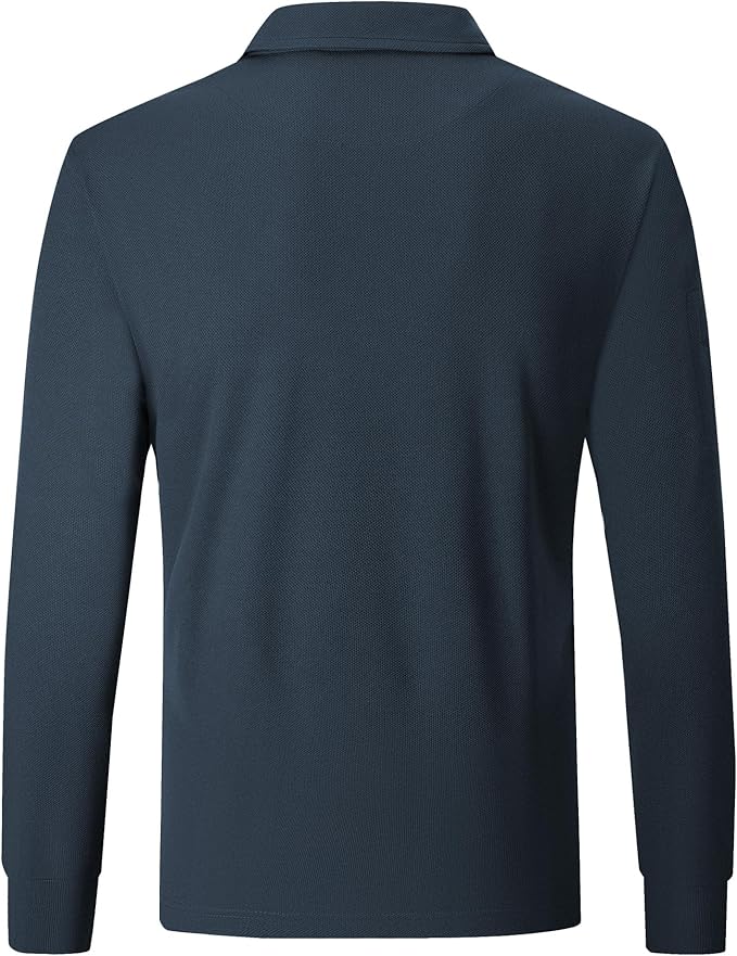Men's Long Sleeve Polo Shirts 3 Button Down with Pocket Classic Golf Breathable Solid Color Designed Collared Casual Tee