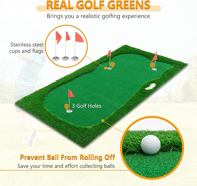 Golf Putting Green, Large Professional Golfing Training Mat, Practice Putting Green Mat for Indoor Outdoor
