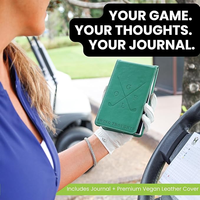 Golf Notebook – Compact Golf Journal with Vegan Leather Cover – Back Pocket Size Golf Log Book for Yardage, Stats, Practice & Course Notes (Pink)