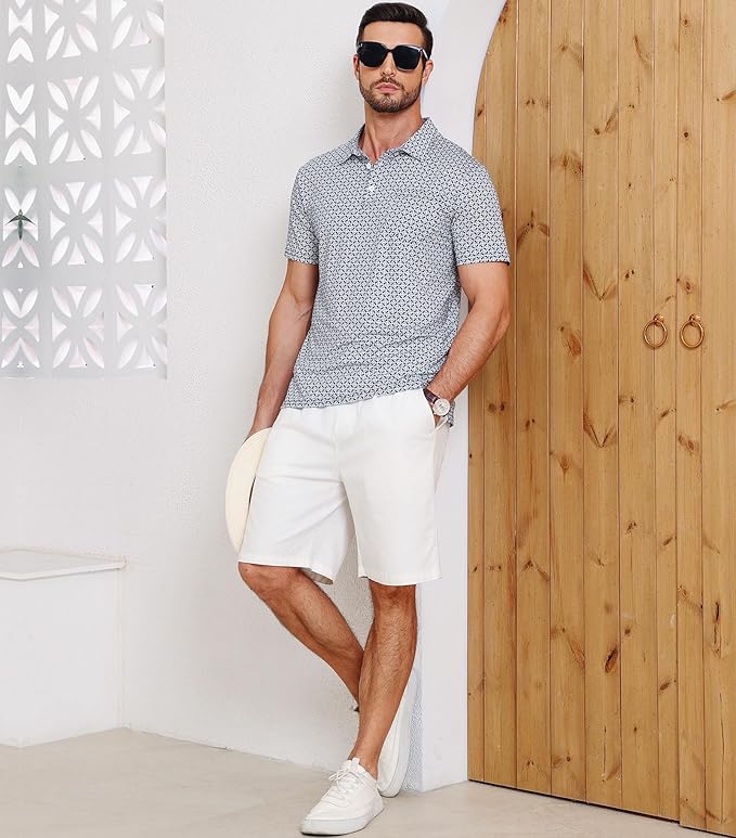 Lexiart Mens Golf Shirt Short Sleeve Dry Fit Print Moisture Wicking Performance Patterns Collared Polo Shirt with Pocket