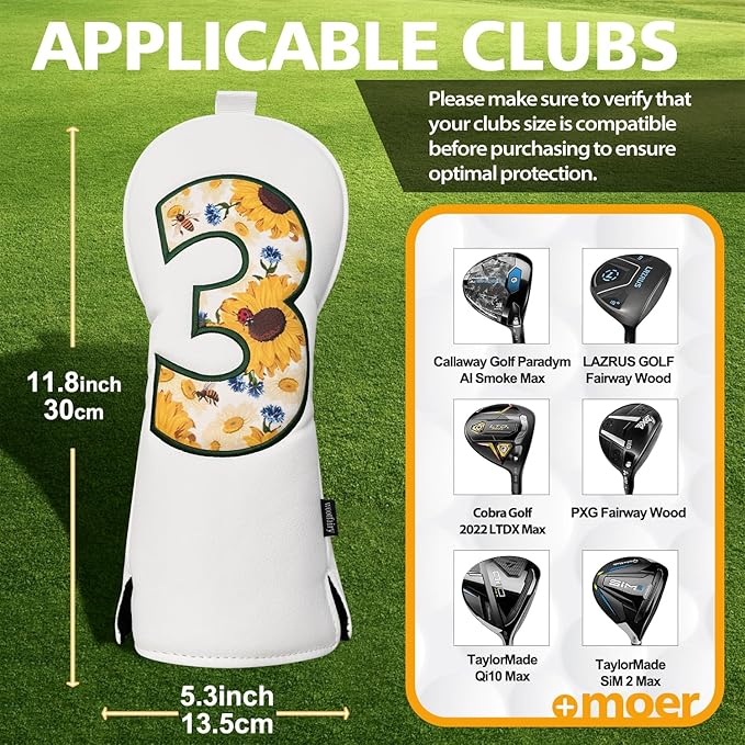 Golf Club Cover for Driver Fairway Wood Hybrid Mallet Putter Cover, Wootfairy Golf Club Headcovers Waterproof Leather White Accessories Compatible with Taylormade Odyssey and More Brand