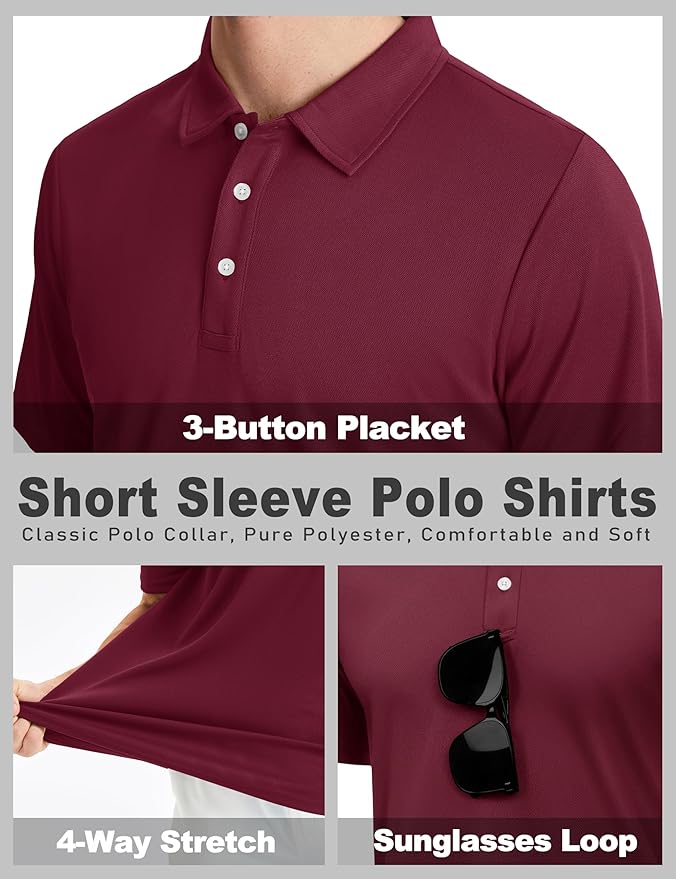 KEFITEVD Men's Polo Shirts Short Sleeve Moisture Wicking Dry Fit Performance Collar Golf Athletic Casual T-Shirt