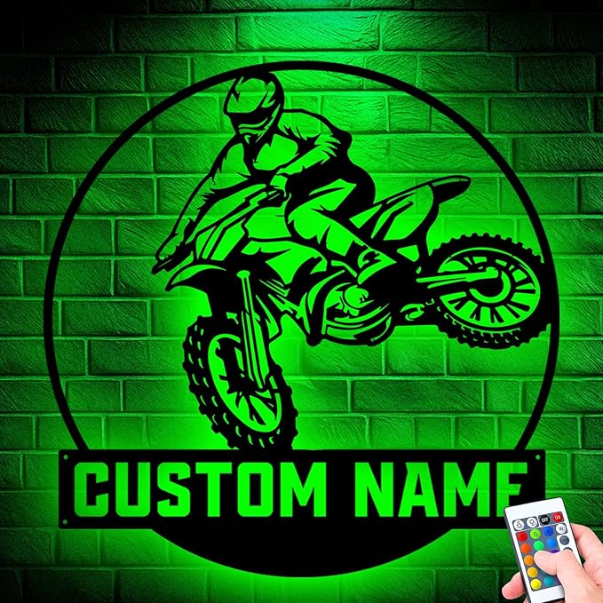 Custom Girl Motocross Biker Metal Sign, Unique LED Wall Art for Home Decor, gift for Bikers, Riders, and Enthusiasts, Durable Hanging Design, Great for Indoor or Outdoor Use