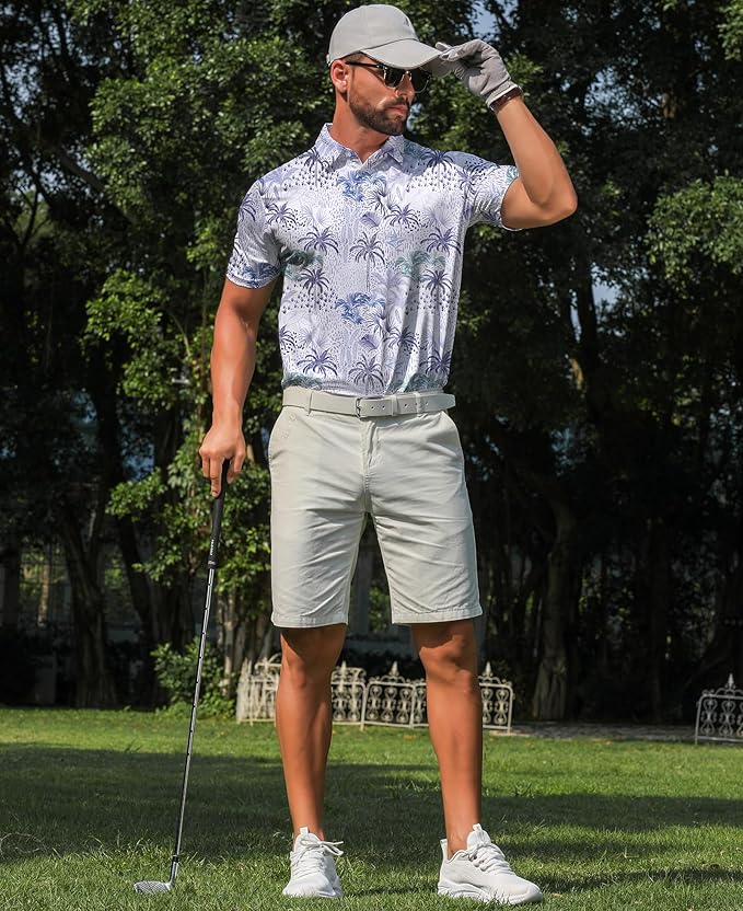 zeetoo Men's Polo Shirts Hawaiian Golf Polos Shirts Short Sleeve Performance Moisture Wicking Mens Golf Shirts