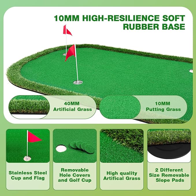 Wekin Golf Putting Green Training Mat,5x10ft Heavy Duty Artificial Turf Putting Green Mat for Indoor and Outdoor Party Game and Leisure Time