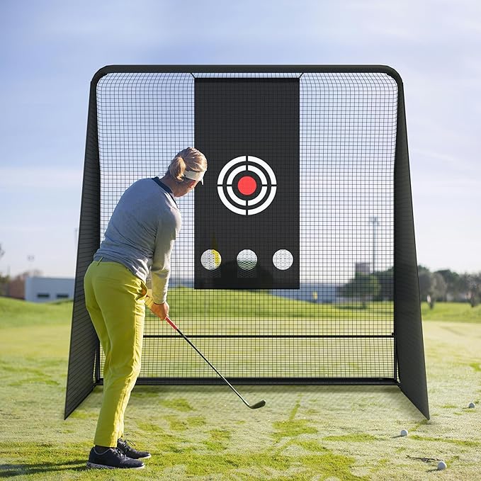 MR Golf Hitting Net 10’x10’ with Side Barriers, Extra Large Golf Practice Net with Ball Return System, Golf Simulator