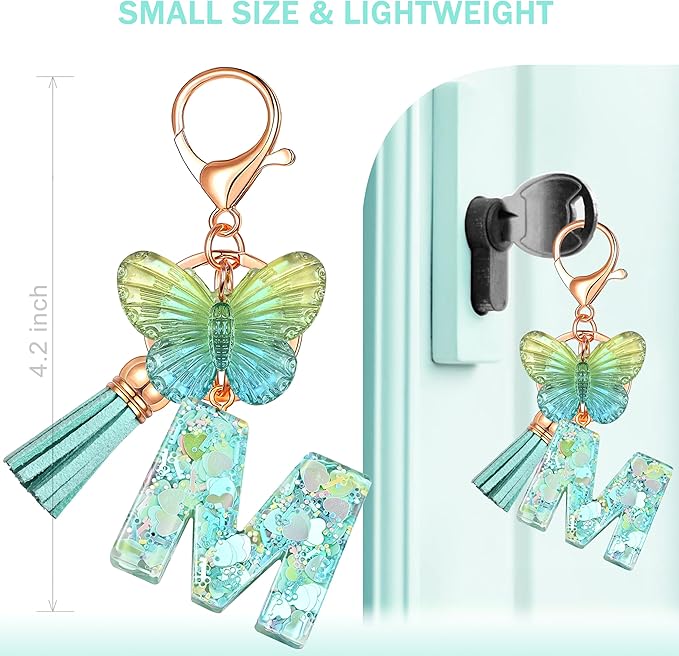 JINGUAZI Initial letter Keychains for Women Tassel Butterfly Pink Purple Cute Car Keychain for Wallet Backpack bag charm