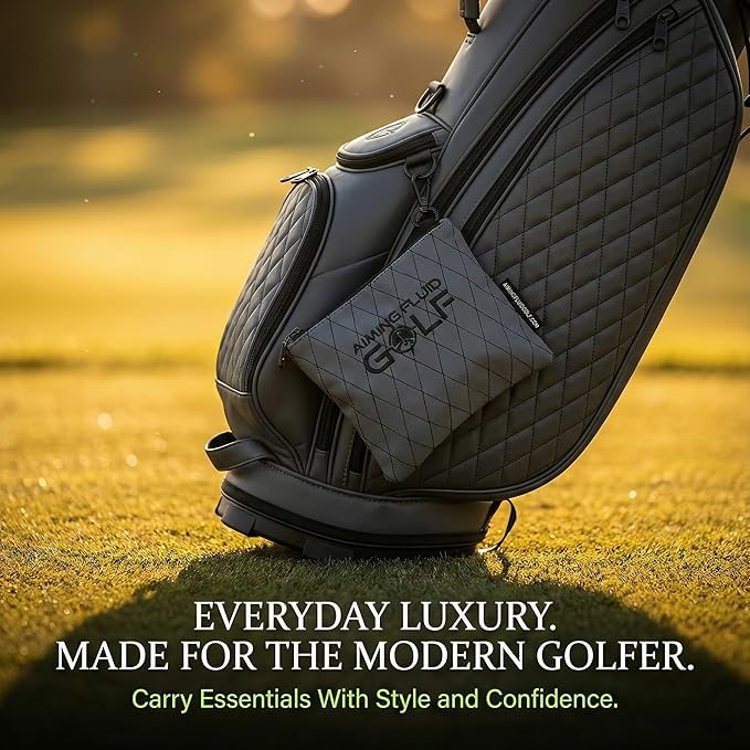 Premium Leather Golf/Travel Valuables Pouch – Luxury Zippered Utility Bag I Diamond Stitching I 360° Swivel Clip I Soft Interior for Golf Accessories & Travel Essentials (Black)