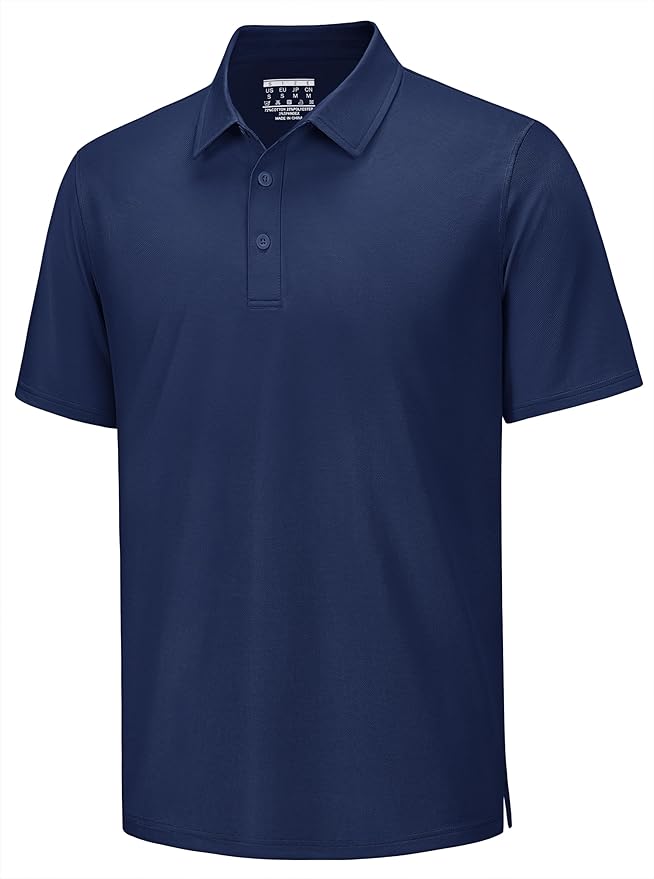 TACVASEN Mens Polo Shirts Short Sleeve Pique 3 Buttons Golf Polo Cooling Performance Moisture Wicking Shirt