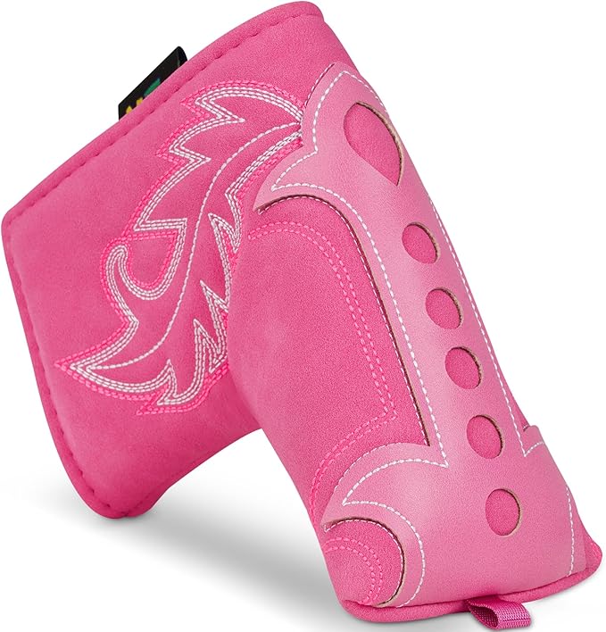 mytag Pink Golf Club Head Covers, Western Cowboy Retro Golf Headcovers with Patch & Embroidery Driver Fairway Wood Hybrids/Rescue Covers