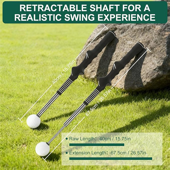 Retractable Golf Swing Training Aid, Golf Grip Trainer Right Hand, Rhythm Click Sound Telescopic Warm Up Golf Swing Trainer for Indoor & Outdoor Practice