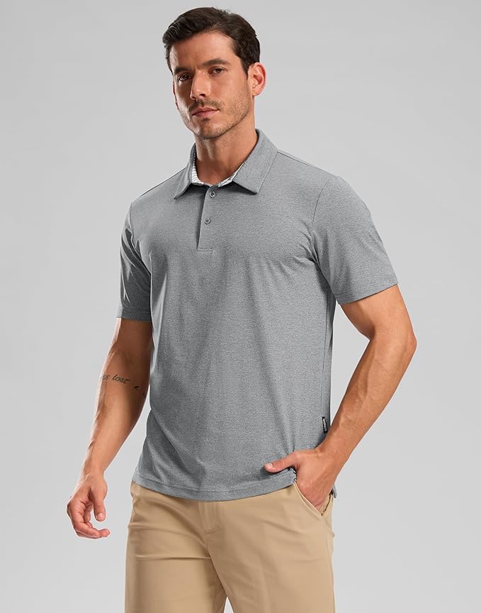 Golf Shirts Heather Polo Short Sleeve Dry Fit Lightweight Moisture Wicking Collared Shirts Casual Athletic Business