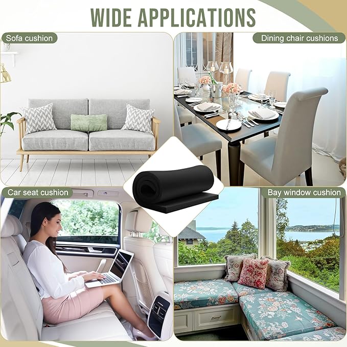 Frienda 2 Pcs Upholstery Foam 1/2" x 24" x 72" High Density Cushion Black Polyurethane Craft Foam Padding for Seat Replacement DIY Projects Chairs Headboards Sofas Home