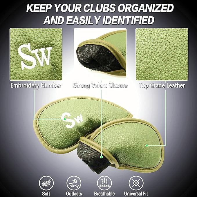 Golf Club Covers Iron Value 12 Pack Stylish Synthetic Leather Headcover, Embroidery Numbers Head Covers Universal Protector Fit Main Iron Wedge Clubs, Accessories Travel for Men Women