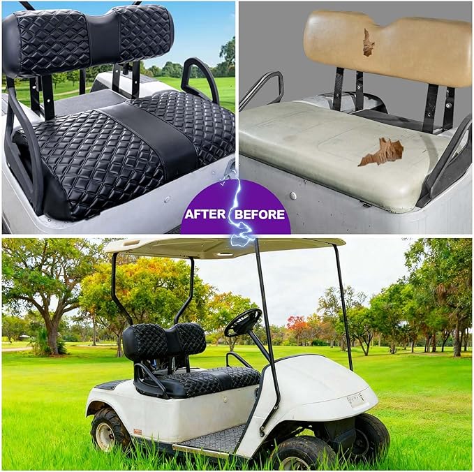 EZGO seat Cover, fit for TXT RXV-4 Vinyl seat Cover, Diamond Texture, Easy to Install Golf cart Accessories, no Staples Required (Black, Suitable for 1994-2013)