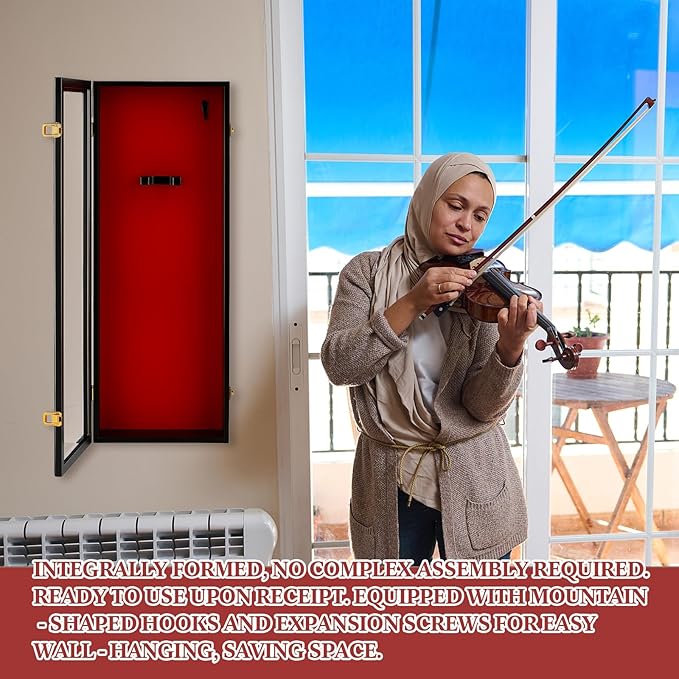 33.25'' Violin Display Case with Bow Holder and Lock Violin Case Hanger Stand Wall Mounted Shadow Box for Guitar Fiddle Ukulele with Acrylic Transparent Door for Christmas Collector Gift