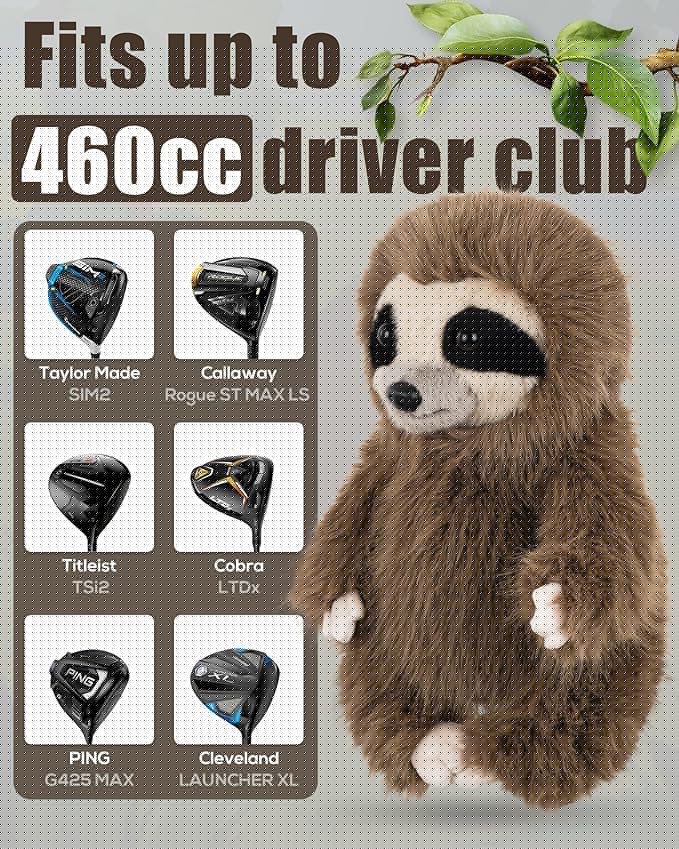 Big Teeth Funny Plush Driver Headcover Animal, Groundhog Gopher Penguin Driver Head Cover for 460cc Club, Sloth Leprechaun Crocodile Golf Head Covers for Woods and Driver Protector