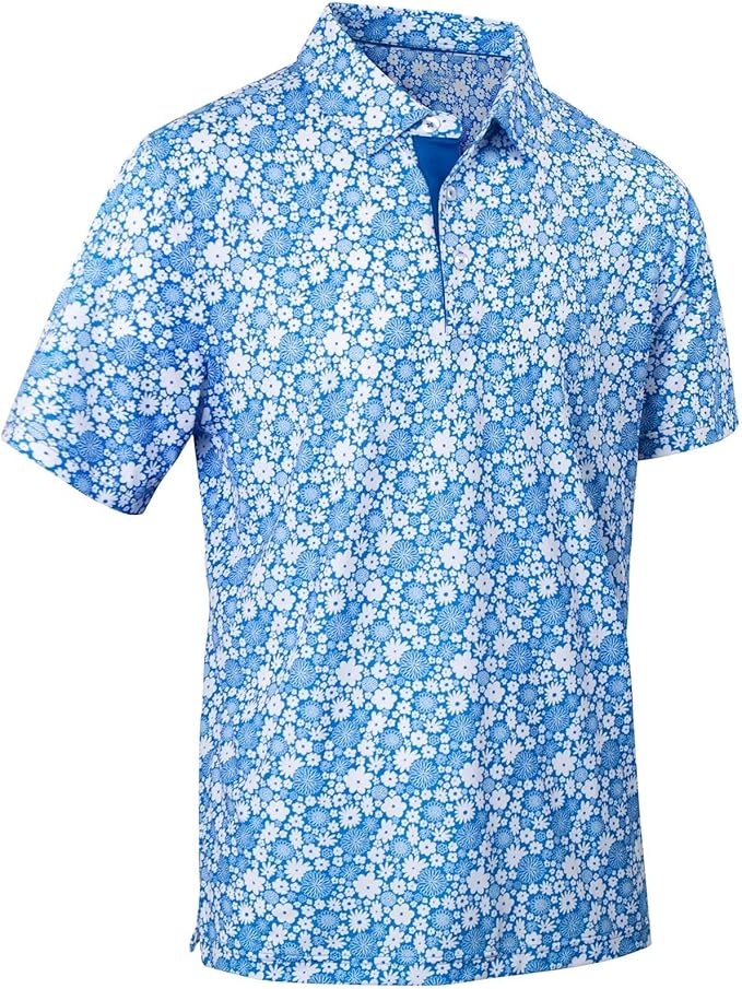 Mens Golf Shirts Quick Dry Moisture Wicking Casual Short Sleeve Performance Athletic Print Collared Stylish Men Polo Shirt