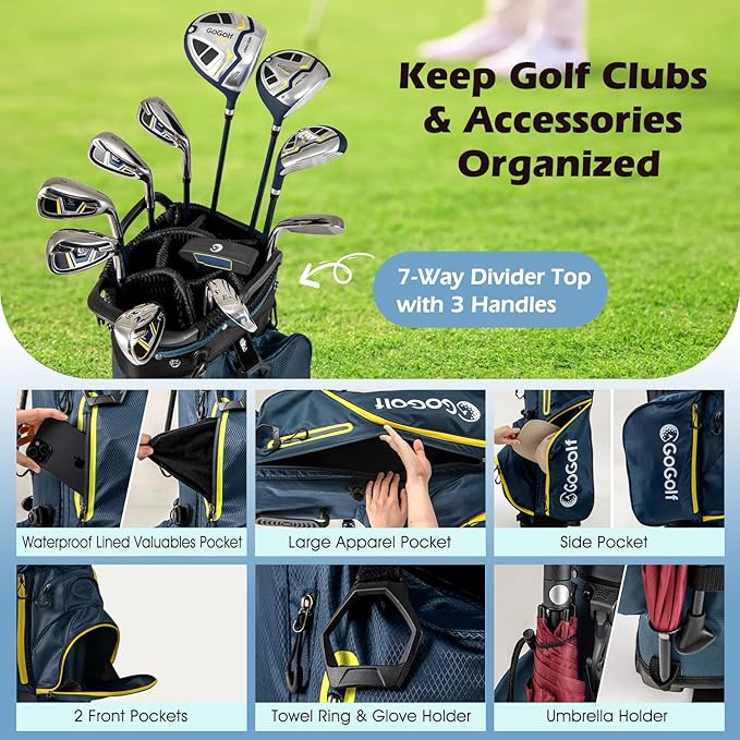 Goplus Complete Golf Club Set for Men, 12 Pieces Right Hand Golf Clubs with #1 Driver, #3 Fairway, #5 Hybrid, #5, #6, #7, #8, #9, #P & #S Irons, Putter, 3 Head Covers, Golf Stand Bag, Rain Hood