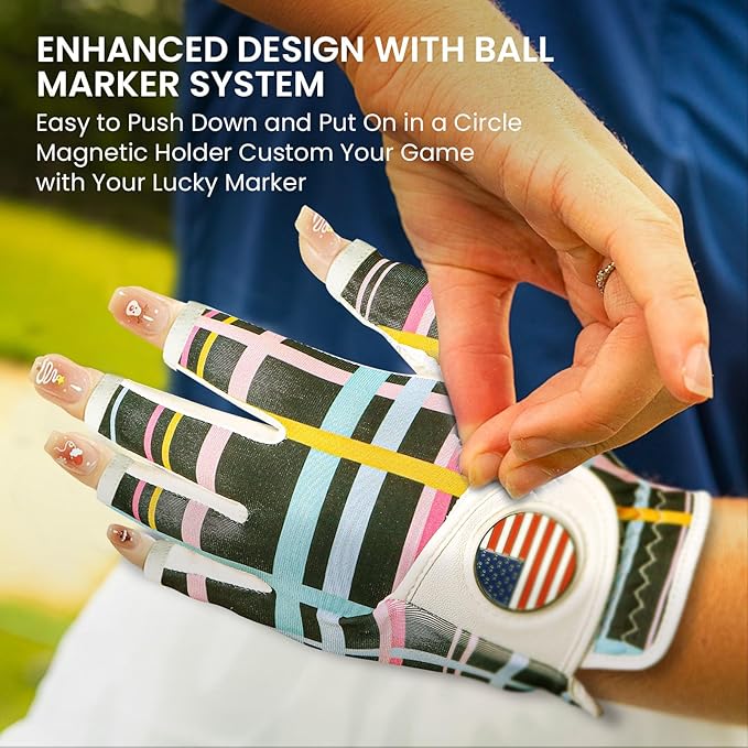 Ladies Golf Gloves Women Right Handed Golfer Left Hand Value 2 Pack with Ball Marker Leather All Weather Grip Breathable Soft Gift Set