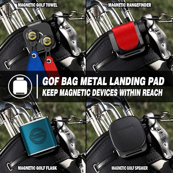 Golf Bag Metal Landing Pads for Magnetic Golf Towel,Golf Rangefinder,Golf Flask,Golf Speaker- Quick Access to Magnetic Golf Equipment and Accessories-Golf Gift -US Patent
