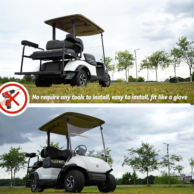 Golf Cart Seat Covers Front and Rear Waterproof and Sun Resistant Marine Grade Vinyl Leather Seat Cover Accessories for Yamaha Drive 2007-2016/Drive 2 2017+, Black(4PCS)