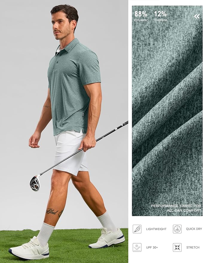 Golf Shirts Heather Polo Short Sleeve Dry Fit Lightweight Moisture Wicking Collared Shirts Casual Athletic Business
